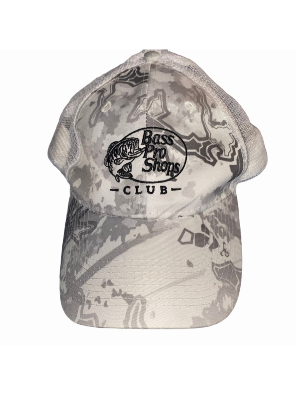 Men's Bass Pro Shops Club Hat One Size White Grey Camo Mesh Back Cap